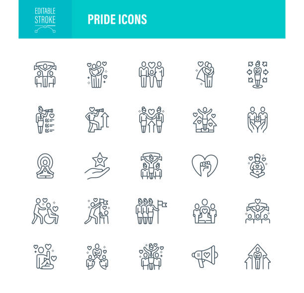 Pride Icons Editable Stroke Pride Icon Set Editable Stroke. Contains such icons as People Rights, Love, Teamwork, Strength, Flag, People pride flag icon stock illustrations