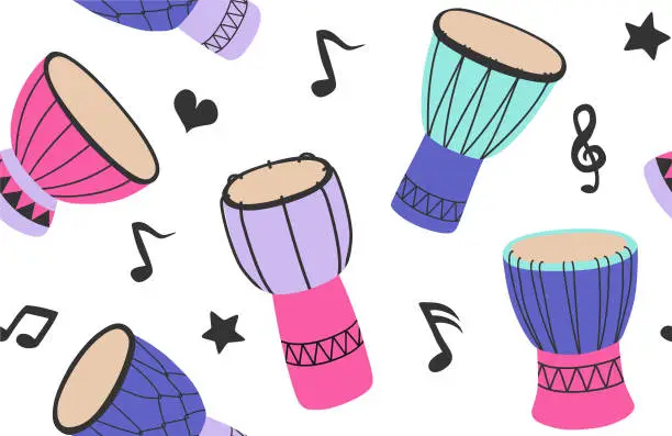 Vector illustration of percussion seamless pattern. vector illustration