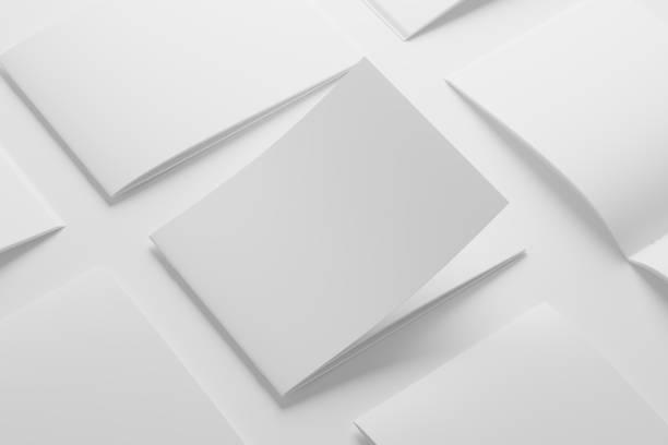 istock US Letter Landscape Saddle Stitch Bifold Brochure Catalog White Blank 3D Rendering Mockup 1484410765