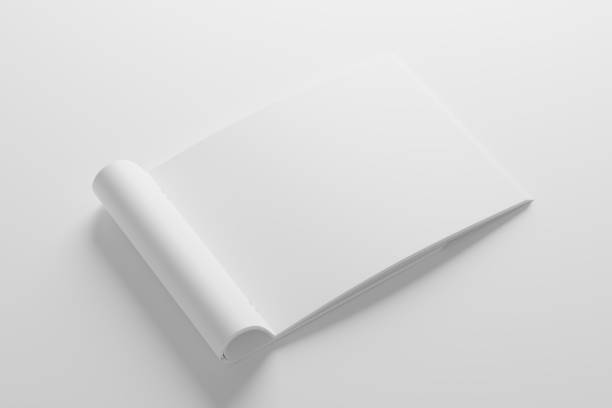 istock US Letter Landscape Saddle Stitch Bifold Brochure Catalog White Blank 3D Rendering Mockup 1484410768