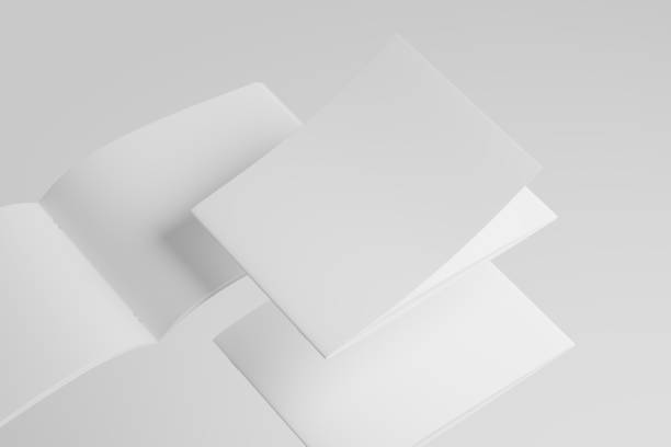 istock US Letter Landscape Saddle Stitch Bifold Brochure Catalog White Blank 3D Rendering Mockup 1484410773