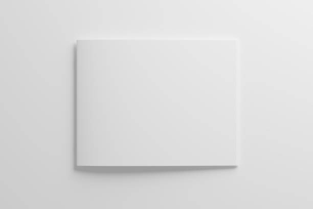istock US Letter Landscape Saddle Stitch Bifold Brochure Catalog White Blank 3D Rendering Mockup 1484410777