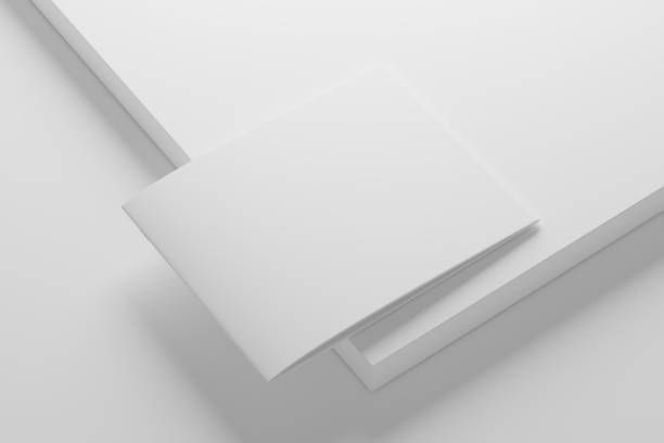 istock US Letter Landscape Saddle Stitch Bifold Brochure Catalog White Blank 3D Rendering Mockup 1484410780