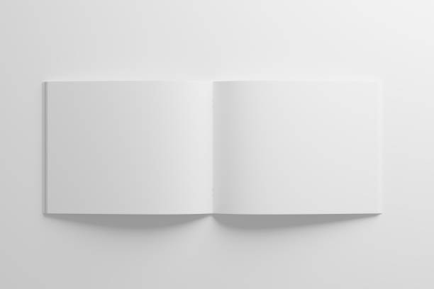 istock US Letter Landscape Saddle Stitch Bifold Brochure Catalog White Blank 3D Rendering Mockup 1484410788