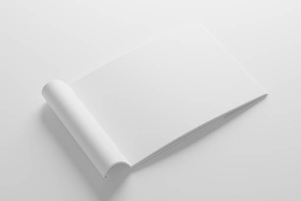 istock A4 Landscape Saddle Stitch Bifold Brochure White Blank 3D Rendering Mockup 1484410848