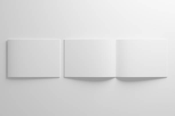 istock A4 Landscape Saddle Stitch Bifold Brochure White Blank 3D Rendering Mockup 1484410858