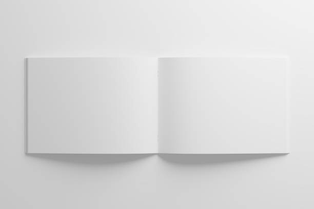 istock A4 Landscape Saddle Stitch Bifold Brochure White Blank 3D Rendering Mockup 1484410865