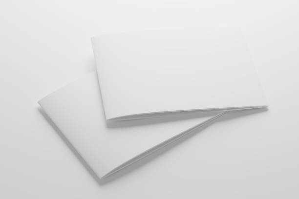 istock A4 Landscape Saddle Stitch Bifold Brochure White Blank 3D Rendering Mockup 1484410866