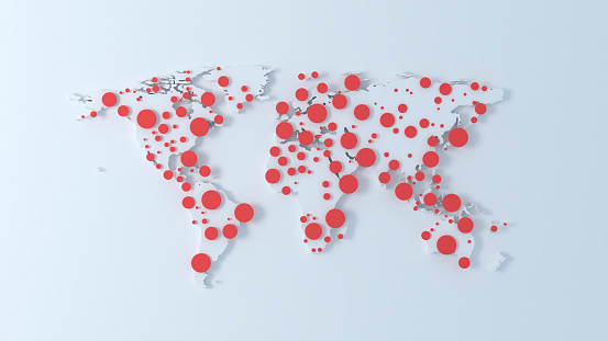 World Map virus outbreak worldwide red dots