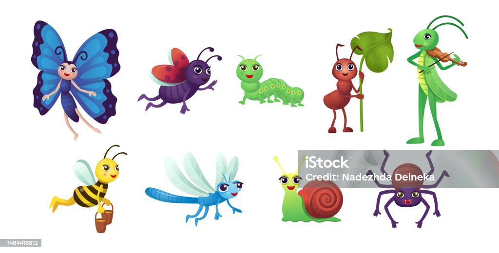  Ilustración de Gran Conjunto De Insectos De Dibujos Animados Para Niños Insectos Humanizados Con Manos Y Ojos Para Niños Divertido Para Estudiar Insectos Para Jugar Insectos Sobre Fondo Blanco y más Vectores