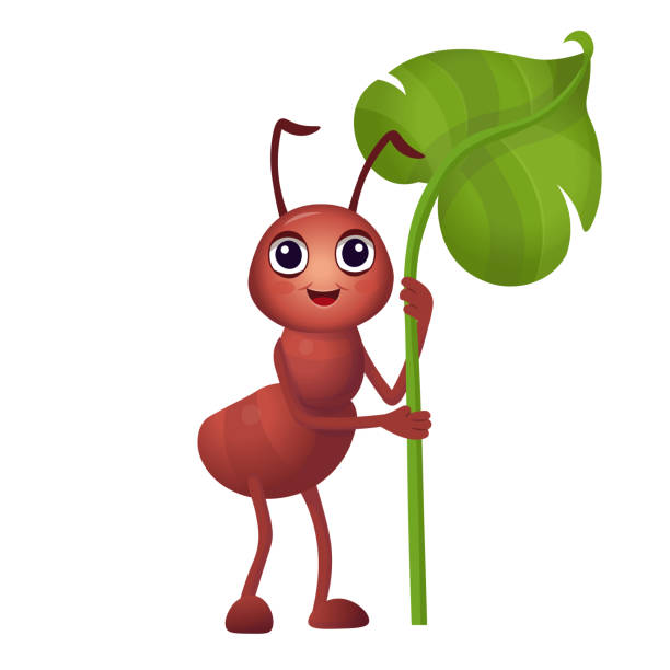 zabawna kreskówkowa mrówka. mrówki niosą liść. kreskówkowa mrówka dla dzieci na białym tle. - ant comedian stock illustrations