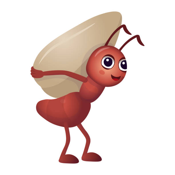 śmieszne mrówki z kreskówek. mrówka niesie duże nasiona. kreskówkowa mrówka dla dzieci na białym tle. - ant comedian stock illustrations