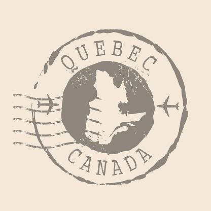 Stamp Postal of Quebec. Map Silhouette rubber Seal.  Design Retro Travel. Seal  Map of Quebec grunge  for your design. Canada. EPS10