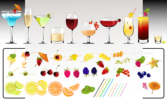 Cocktail Drinks with Variety of Garnishes