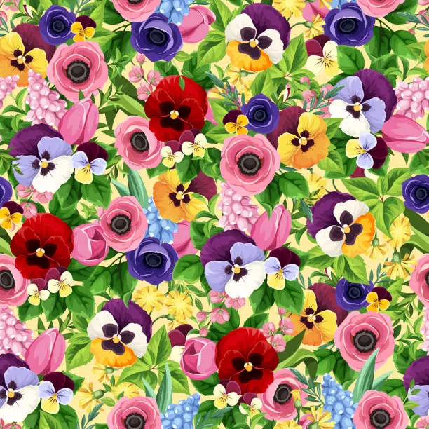 Vector illustration of Seamless pattern with colorful flowers. Vector illustration