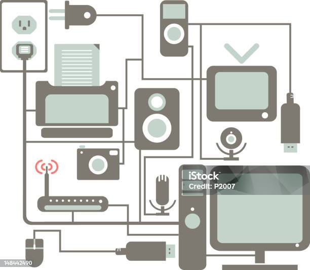 É Tempo De Passar Sem Fios - Arte vetorial de stock e mais imagens de Eletrónica - Eletrónica, Loja de Material Elétrico, Brincar