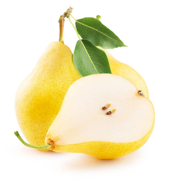 istock yellow pears with leaves isolated on a white background 1484427491