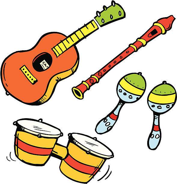 Editable cartoon illustration drawing set of musical instruments vector art illustration