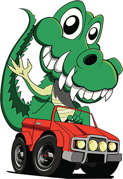 Croc driving 4x4 vector art illustration