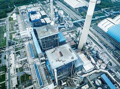 Aerial view of factory of the pulp and paper industry