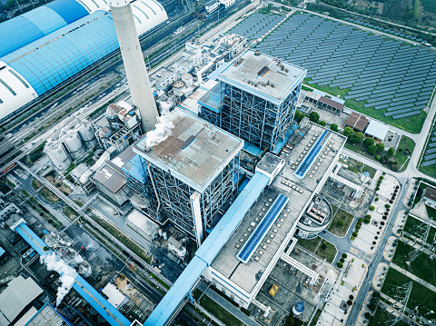 Aerial view of factory of the pulp and paper industry