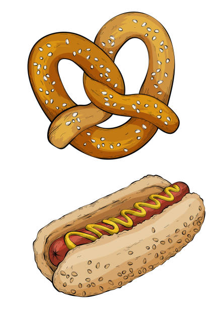 ilustraciones, imágenes clip art, dibujos animados e iconos de stock de comida rápida alemana para oktoberfest - lunch sausage breakfast bratwurst