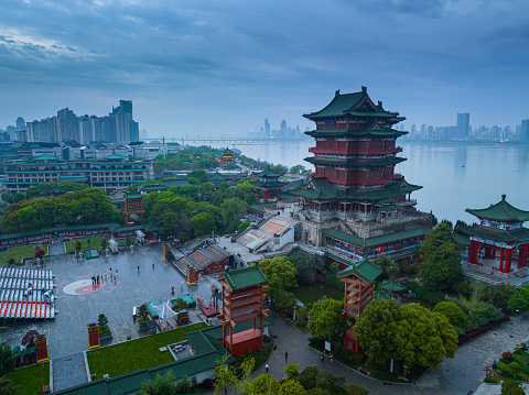 Aerial view scenery of Tengwang Pavilion in Nanchang, Jiangxi Province,China