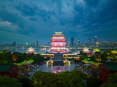 Aerial view of Tengwang Pavilion in Nanchang city,China