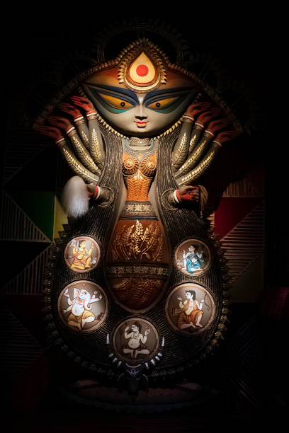 istock Goddess Durga devi idol decorated at puja pandal in Kolkata, West Bengal, India. Durga Puja is the biggest religious festival of Hinduism and is now celebrated worldwide. 1484447172