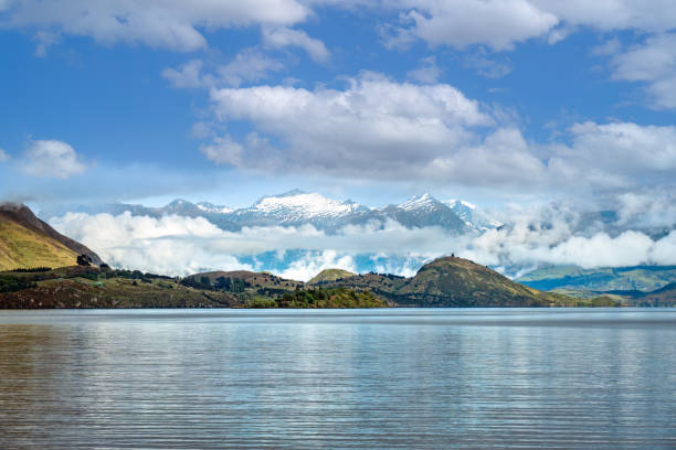 Wanaka, a popular ski and summer resort town in the Otago region of the South Island of New Zealand. stock photo