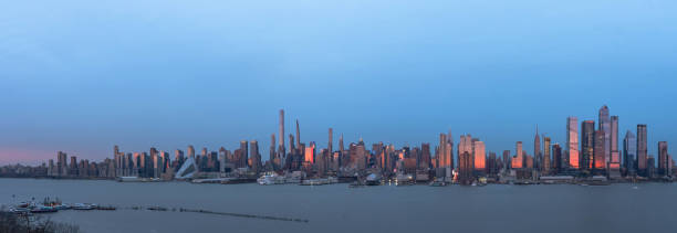 istock Panoroma of Manhattan skyline during overcast day wide angle view perspective 1484451425