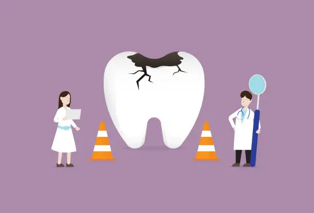 Vector illustration of The dentist checks tooth decay