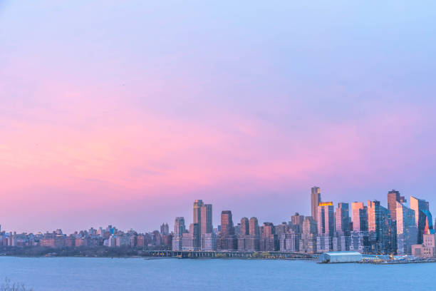istock Manhattan skyscrapers during dusk sunlight, modern buildings 1484452839