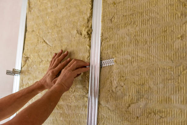 istock Worker insulating a room wall with mineral rock wool thermal insulation. 1484452859