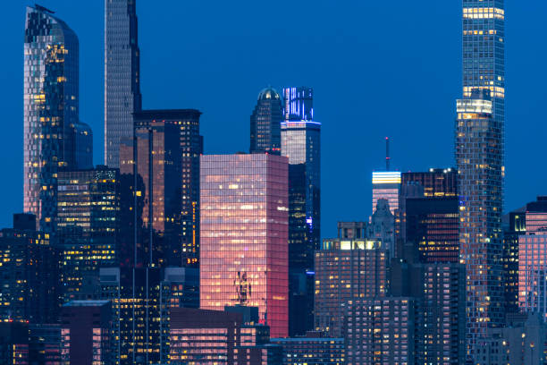 istock Manhattan skyscrapers during dusk sunlight, modern buildings 1484453365