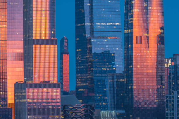 istock Manhattan skyscrapers during dusk sunlight, modern buildings 1484453924