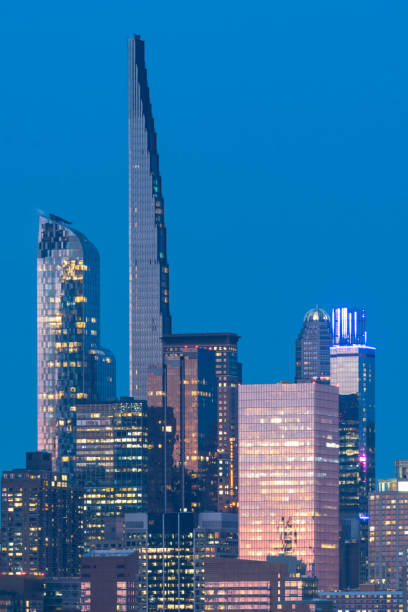 istock Manhattan skyscrapers during dusk sunlight, modern buildings 1484453941