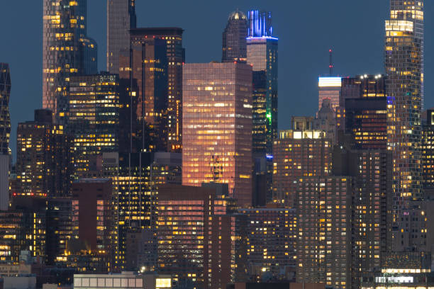 istock Manhattan skyscrapers during dusk sunlight, modern buildings 1484453946