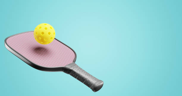 Pickleball paddle racket and sports ball. 3d rendering Pickleball paddle racket and sports ball. 3d rendering table tennis bat stock pictures, royalty-free photos & images
