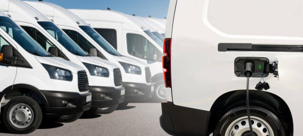 istock Electric delivery van with electric charging station. 1484463083