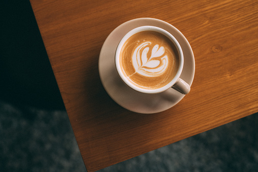 Espresso cup on a bar table in restaurant