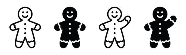 Bakery icon vector Gingerbread man cookies bakery icons vector set. Gingerbread man sweet dessert icon in line and flat style. Bakery sign and symbol. Vector illustration gingerbread man stock illustrations