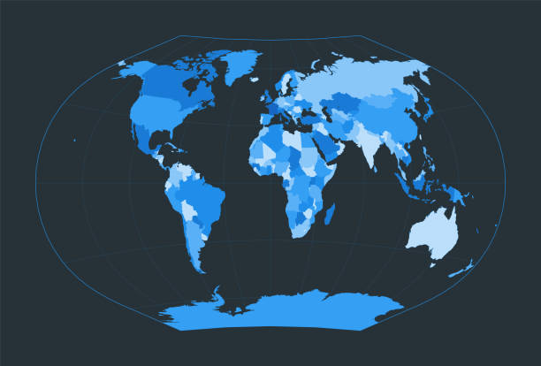 istock World Map. Ginzburg V projection. Futuristic world illustration for your infographic. Nice blue colors palette. Powerful vector illustration. 1484466749