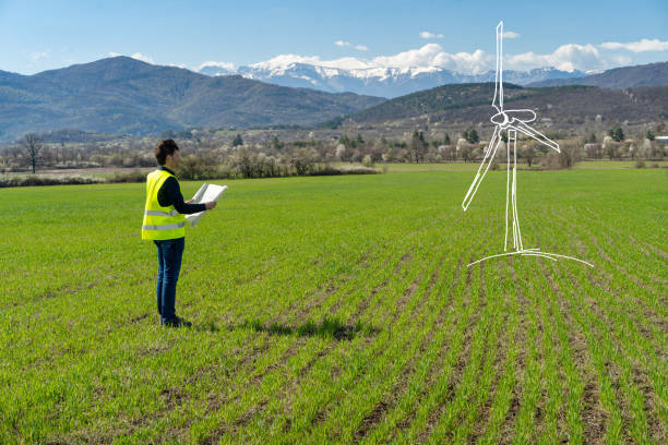 istock Drawing of a windturbine in a field 1484470726