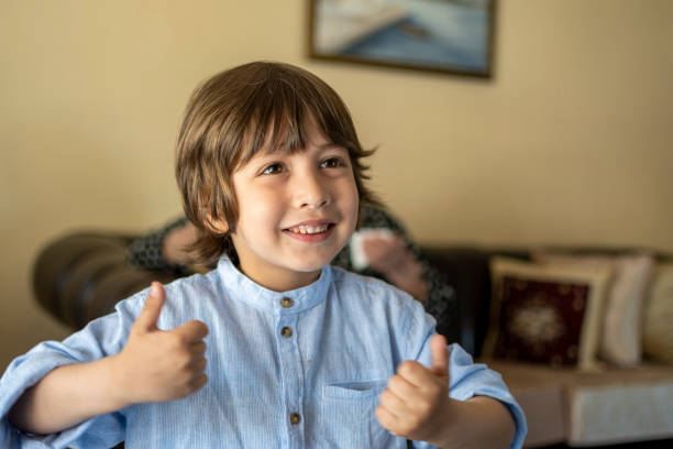 Portrait of handsome little boy happiness stock photo