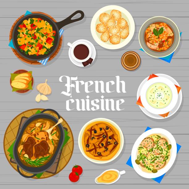 french cuisine food menu cover design template - fransız mutfağı stock illustrations