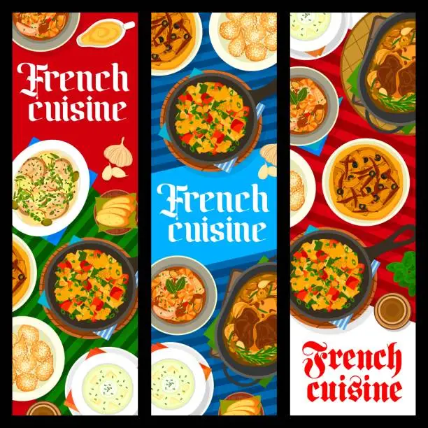 Vector illustration of French cuisine restaurant food vertical banners