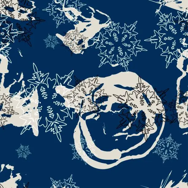 Vector illustration of Seamless pattern winter frosty patterns. Dark blue background with abstract light elements.vector marble