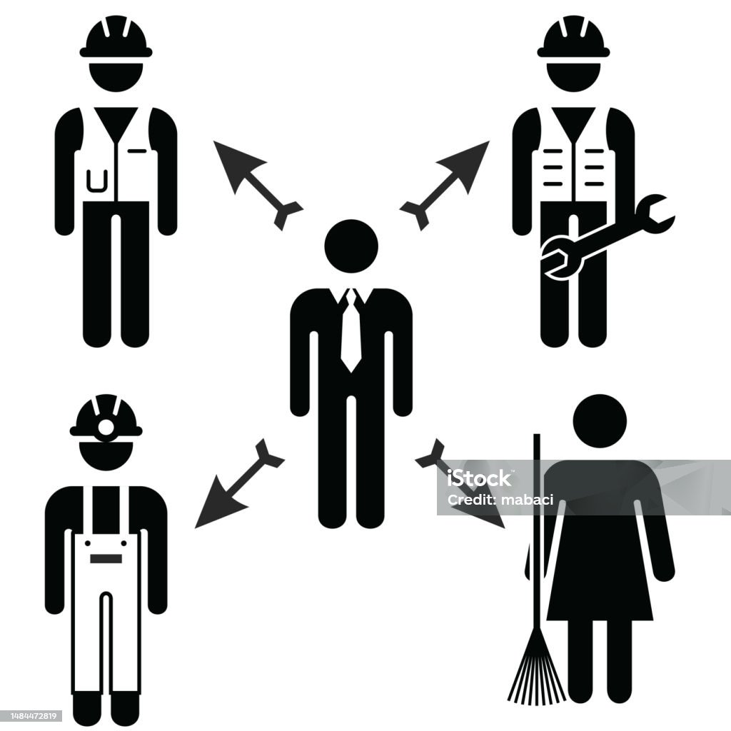 Management Role Pictogram Manager And Workers Diagram People And Occupations Pictogram Flat ...