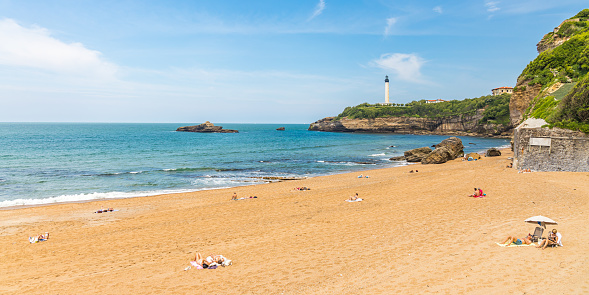 Miramar beach and lighthouse in Biarritz, France